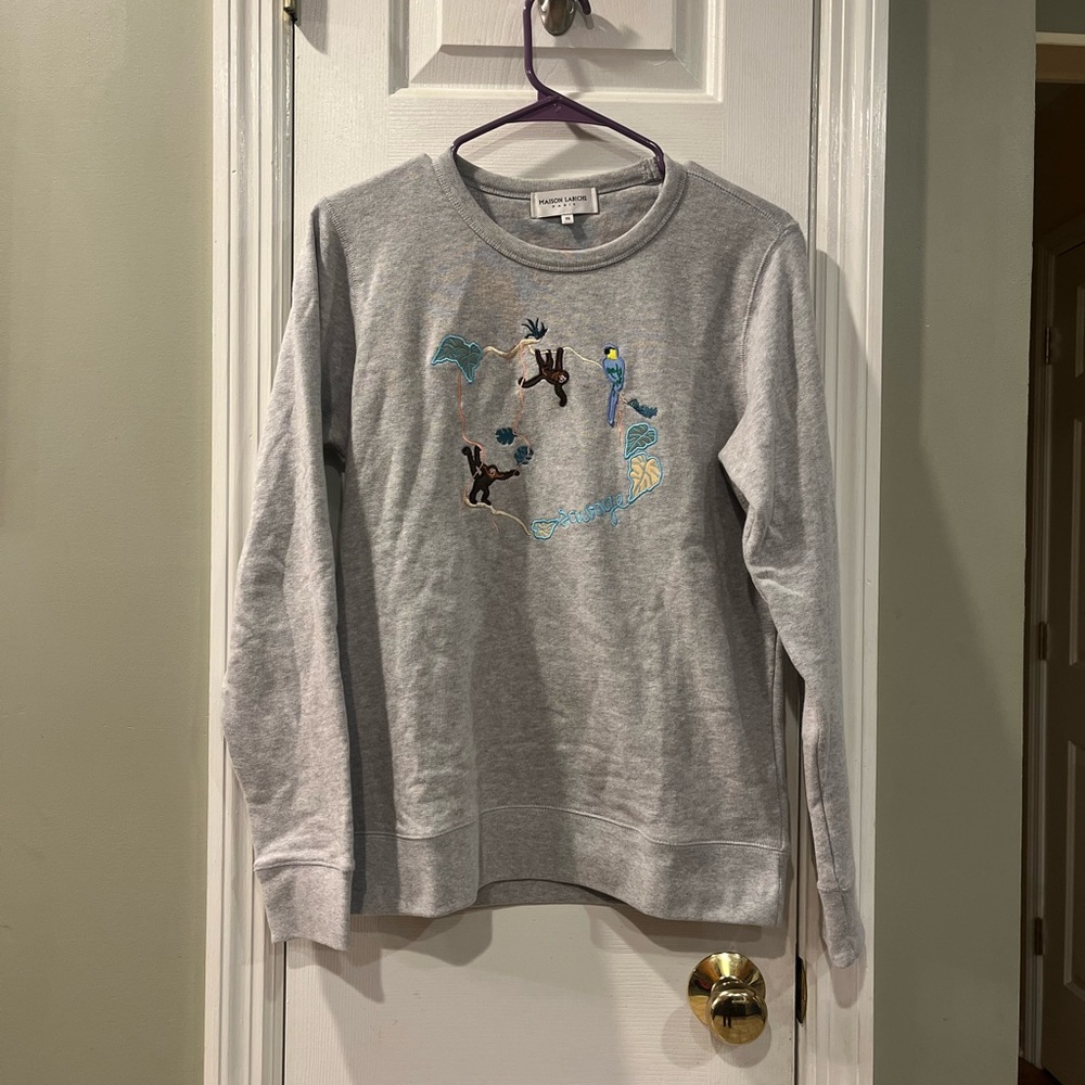 Maison Labiche 100% cotton Gray‎ Sweatshirt with Embroidered Animal Design XS b7